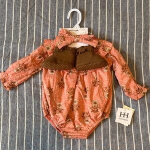 Haute Hippie Girl’s Pink Ruffled Romper and Brown Booties size 6-9 month
